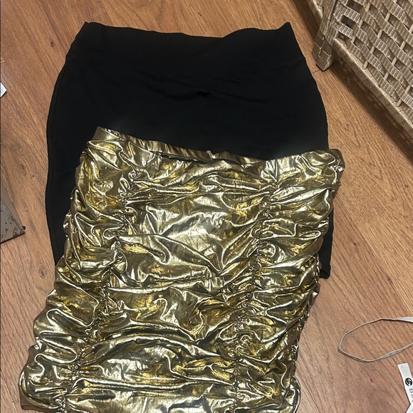 Milk & Honey Dresses & Skirts - Gold Metallic Ruched Pencil Skirt  & black skirt bundle L/xl